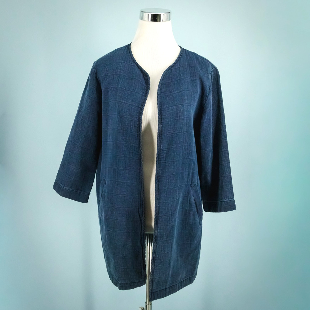 Eileen Fisher Size Small S Blue Fisher Project Open Long Sleeve Cotton Jacket